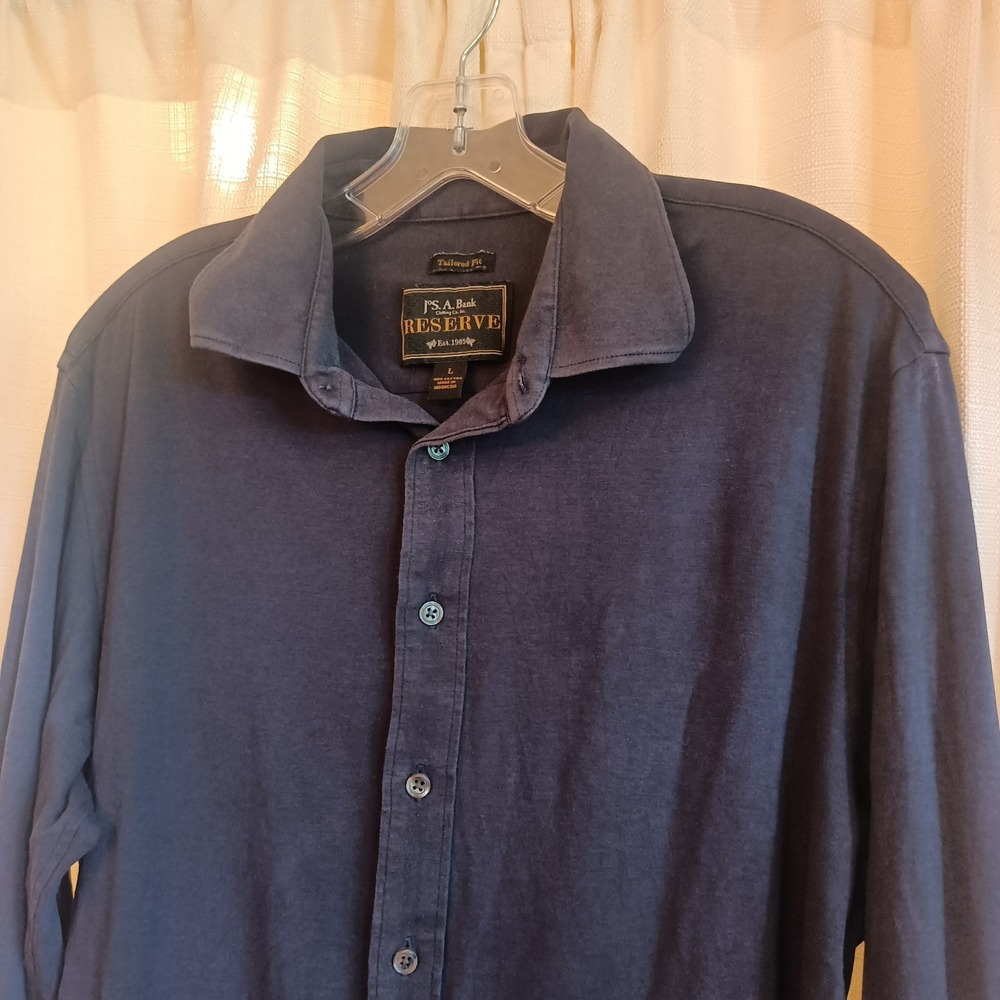 Jos.A.Bank Men's Size L Reserve Collection Navy Tailored Fit Button Up